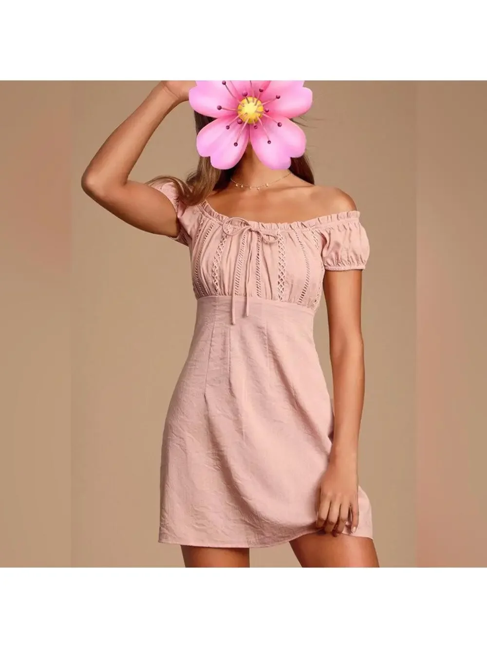 Lulus Wisteria Blush Pink Embroidered Off-The-Shoulder Mini Dress Size L | NWT - Picture 9 of 14